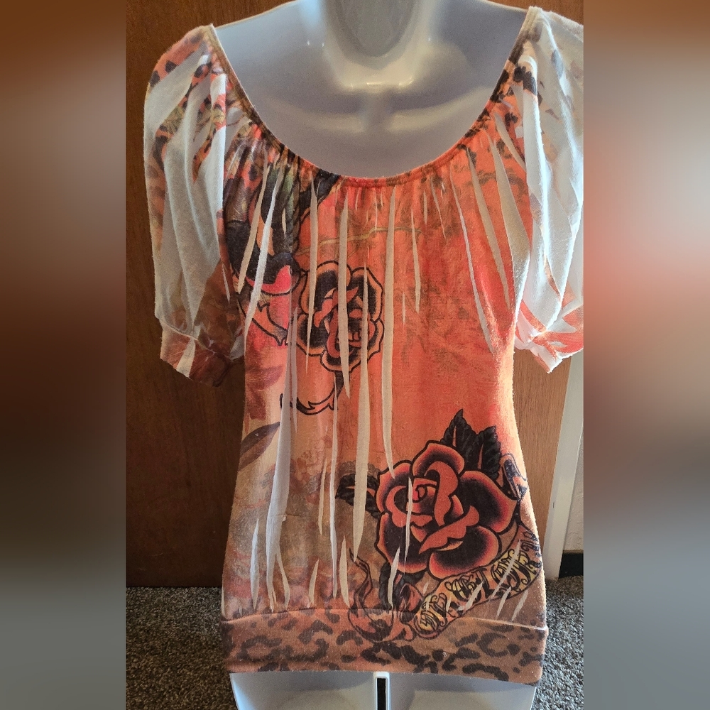 Charlotte Russe Rose Tattoo Flash Knit Lightweight Top SzM - Picture 7 of 8